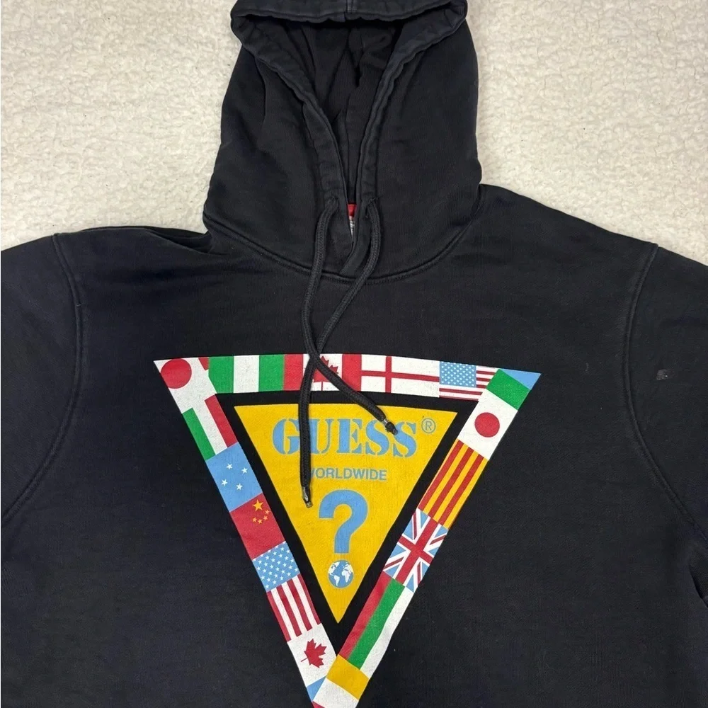 Guess Men Black Summer Games Logo Graphic Hoodie